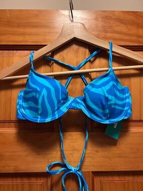 Sports Illustrated Swim Blue Zebra-Print Underwire Bikini Top